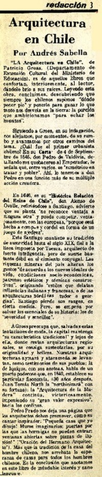 Arquitectura en Chile  [artículo] Andrés Sabella.