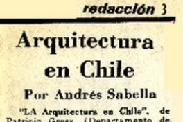 Arquitectura en Chile  [artículo] Andrés Sabella.