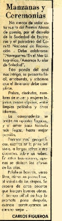 Manzanas y ceremonias  [artículo] Carlos Figueroa.