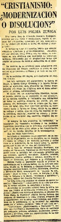 Cristianismo: ¿modernización o disolución?"  [artículo] Luis Palma Zúñiga.