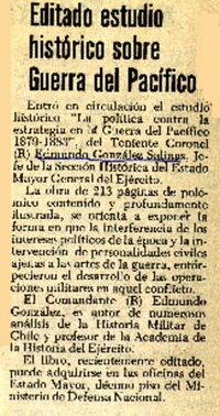 Editado estudio histórico sobre guerra del Pacífico.  [artículo]