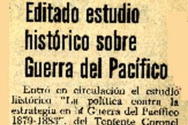 Editado estudio histórico sobre guerra del Pacífico.  [artículo]