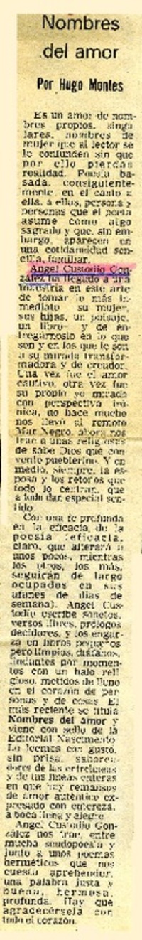 Nombres del amor  [artículo] Hugo Montes.