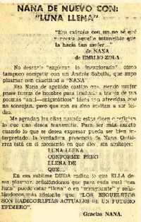Nana de nuevo con, "Luna llena".  [artículo]