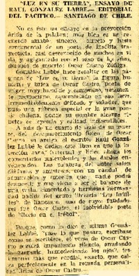 Luz en su tierra"  [artículo] Almagro Santander.