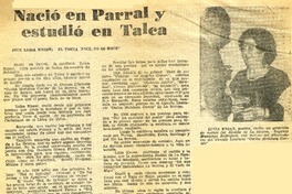 Nació en Parral y estudió en Talca  [artículo] Julia Muñoz de Martínez.