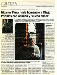 Nicanor Parra rinde homenaje a Diego Portales con animita y "cueca chora"  [artículo] Andrés Gómez.