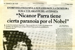 Nicanor Parra tiene cierta paranoia por el Nobel"  [artículo] Boris Bezama.