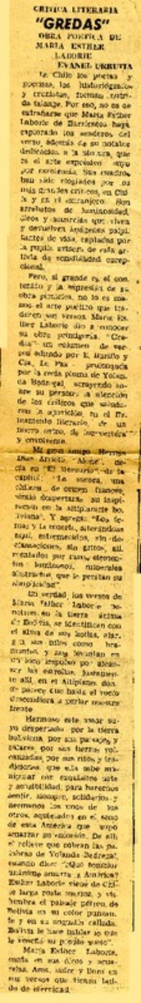 Gredas"  [artículo] Evanel Urrutia.