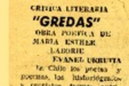 Gredas"  [artículo] Evanel Urrutia.