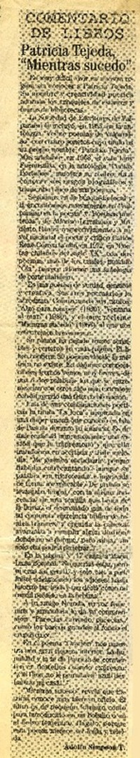 Patricia Tejeda : [comentario] [artículo] Adolfo Simpson T.