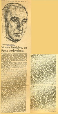 Vicente Huidobro, un poeta ambivalente  [artículo] José Miguel Mínguez.