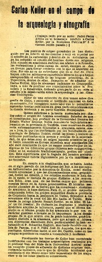 Carlos Keller en el campo de la arqueología y etnografía.  [artículo]