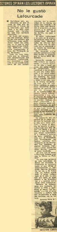 No le gustó Lafourcade  [artículo] Antonio Piras D.