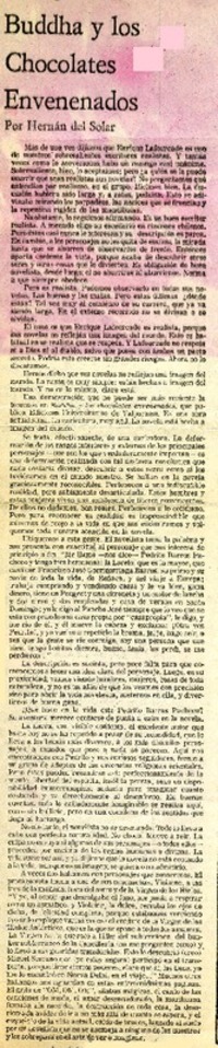 Enrique Lafourcade: Buddha y los chocolates envenenados  [artículo] Hernán del Solar.