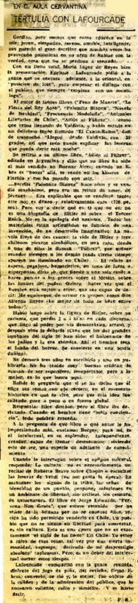 Tertulia con Lafourcade  [artículo] F. R.