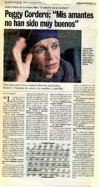 Peggy Cordero, "mis amantes no han sido muy buenos": [entrevista] [artículo] Kathya Alegría O.