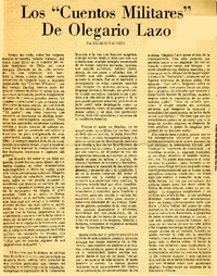 Los "Cuentos militares" de Olegario Lazo  [artículo] Ignacio Valente.