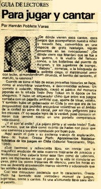 Para jugar y cantar  [artículo] Hernán Poblete Varas.