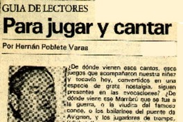 Para jugar y cantar  [artículo] Hernán Poblete Varas.
