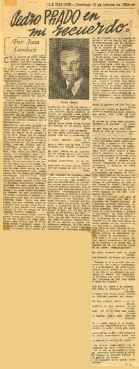 Pedro Prado en mi recuerdo  [artículo] Juan Loveluck.