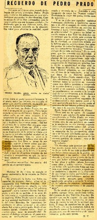 Recuerdo de Pedro Prado  [artículo] M.V.