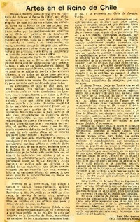 Artes en el reino de Chile  [artículo] Raúl Silva Castro.