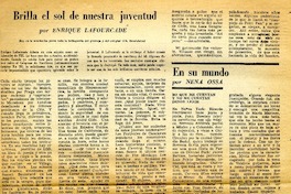 Brilla el sol de nuestra juventud  [artículo] Enrique Lafourcade.