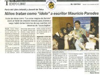 Niños tratan como "ídolo" a escritor Mauricio Paredes  [artículo]Manuel Herrera.