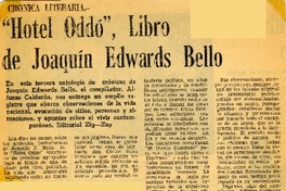 "Hotel Oddó", libro de Joaquín Edwards Bello  [artículo] Juan Tejeda.