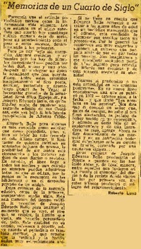Memorias de un cuarto de siglo  [artículo] Roberto Luna.