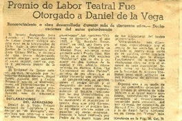 Premio de labor teatral fue otorgado a Daniel de la Vega  [artículo].