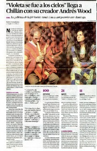 Violeta se fue a los cielos llega a Chillán con su creador Andrés Wood  [artículo] Patricia Fierro Jiménez.