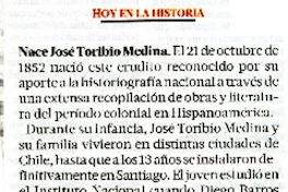 Nace Josè Toribio Medina  [artículo] VVD.