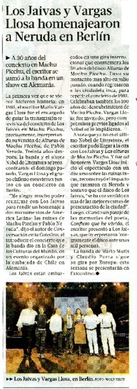 Los Jaivas y Vargas Llosa homenajearon a Neruda en Berlìn  [artículo]