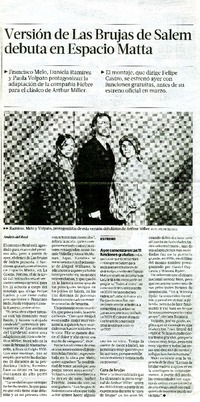 Versiòn de Las Brujas de Salem debuta en espacio Matta  [artículo] Andrès del Real.