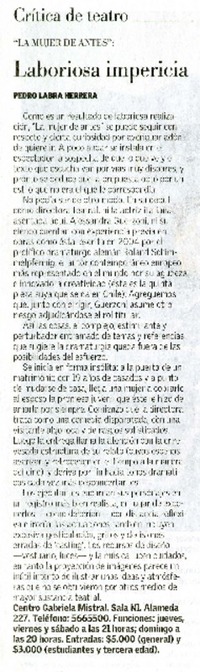 Laboriosa impericia  [artículo] Pedro Labra Herrera.