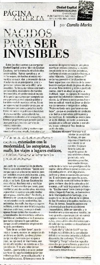 Nacidos para ser invisibles  [artículo] Camilo Marks.