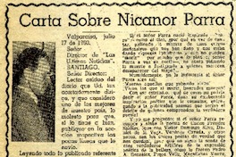 Carta sobre Nicanor Parra  [artículo].