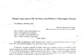 Ningún lugar para el sol de Annamaría Barbera  [artículo] Eduardo Baquedano Acuña.
