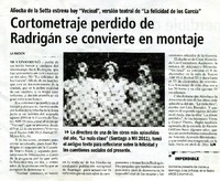 Cortometraje perdido de Radrigán se convierte en montaje  [artículo].