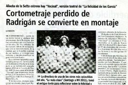 Cortometraje perdido de Radrigán se convierte en montaje  [artículo].