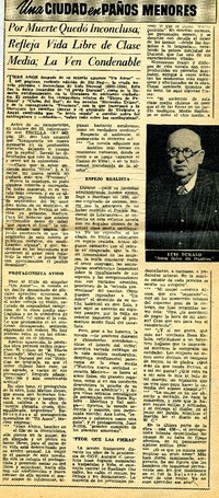 Por muerte quedó inconclusa; refleja vida libre de clase media; La ven condenable. [artículo]