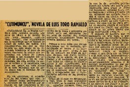 "Cutimuncu", nove de Luis Toro Ramallo  [artículo] Luis Durand.
