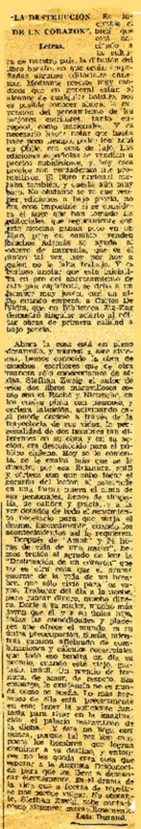 "La destrucción de un corazón"  [artículo] Luis Durand.