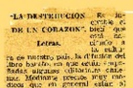 "La destrucción de un corazón"  [artículo] Luis Durand.
