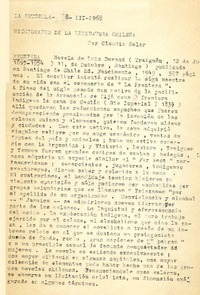 Diccionario de la literatura chilena  [artículo] Claudio Solar.