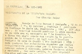 Diccionario de la literatura chilena  [artículo] Claudio Solar.