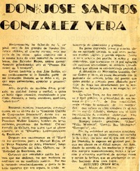Don José Santos González Vera  [artículo] Augusto César Roa.