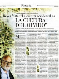 Reyes Mate: "La cultura occidental es La Cultura del Olvido"  [artículo] Juan Ignacio Rodríguez Medina